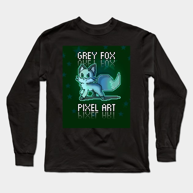 Cute Grey Fox Pixel Art - Gamer Sprites Digital Art Lovers Long Sleeve T-Shirt by MaystarUniverse